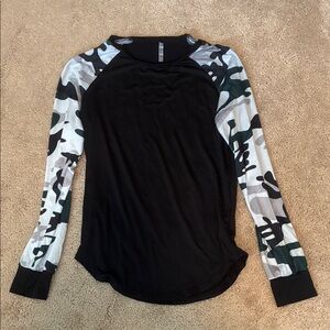 Black and Camouflage Long Sleeve Tee